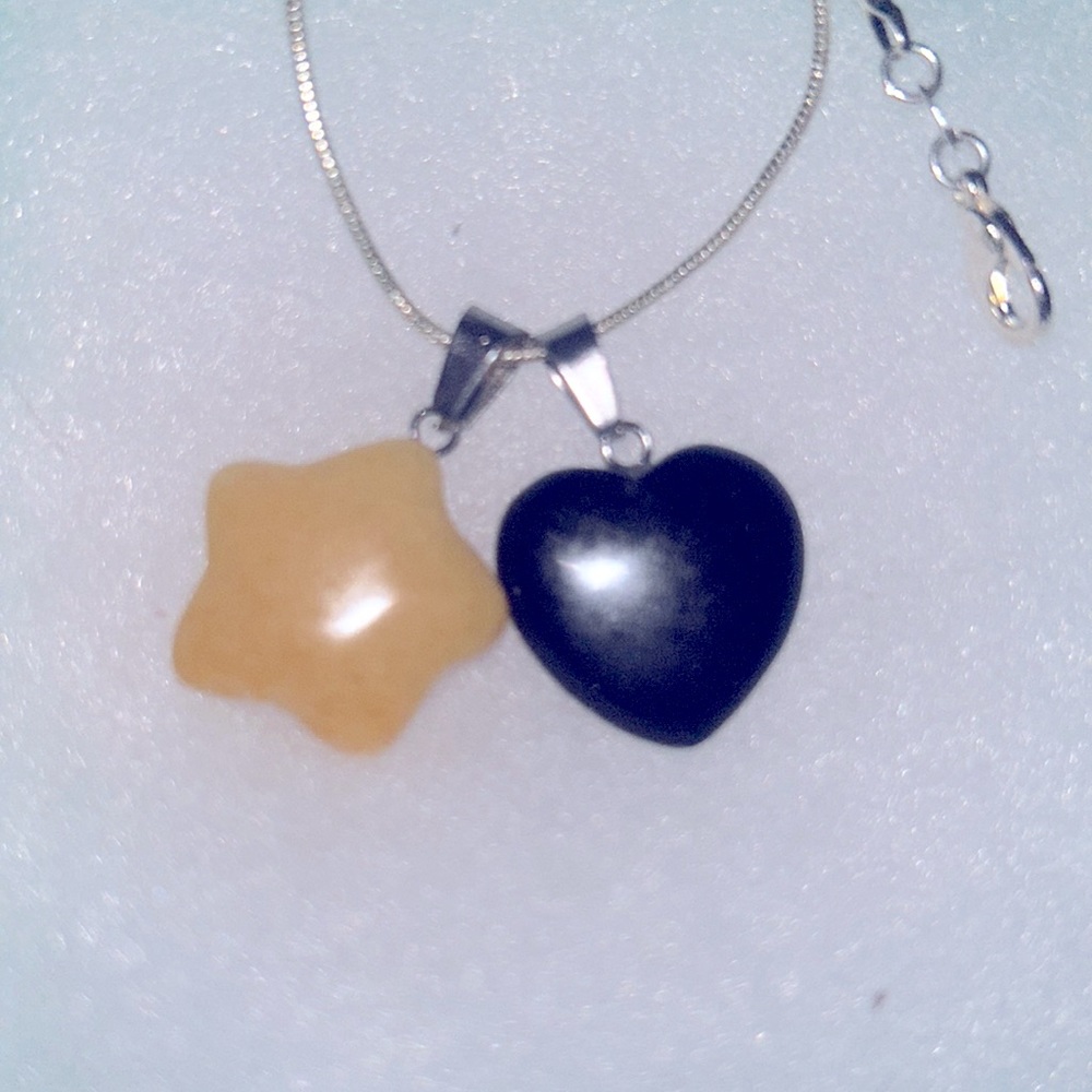 Boho hippie Agate Star and Onyx heart ❤️ Sterling Silver Neckl…